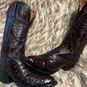 Lucchese Top Quality Women's Ostrich & Leather Western Boots-BLK Cherry Sz 8 B